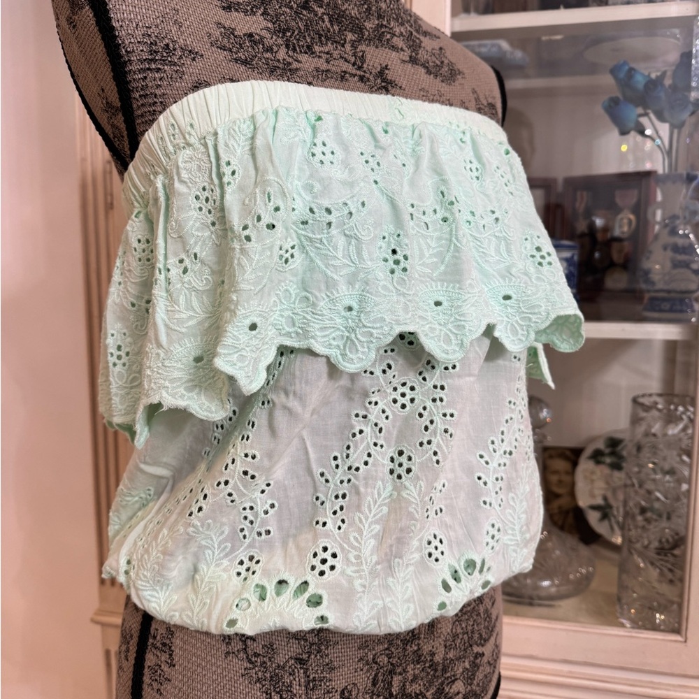 Young Fabulous and Broke Tube top tank top lace eyelet embroidery Aqua